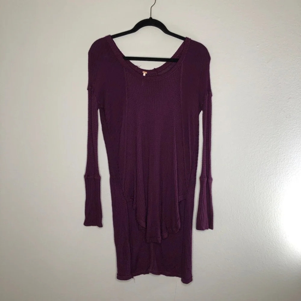 FREE PEOPLE Drippy Ventura Top Waffle‎ Knit Thermal Purple Size XS